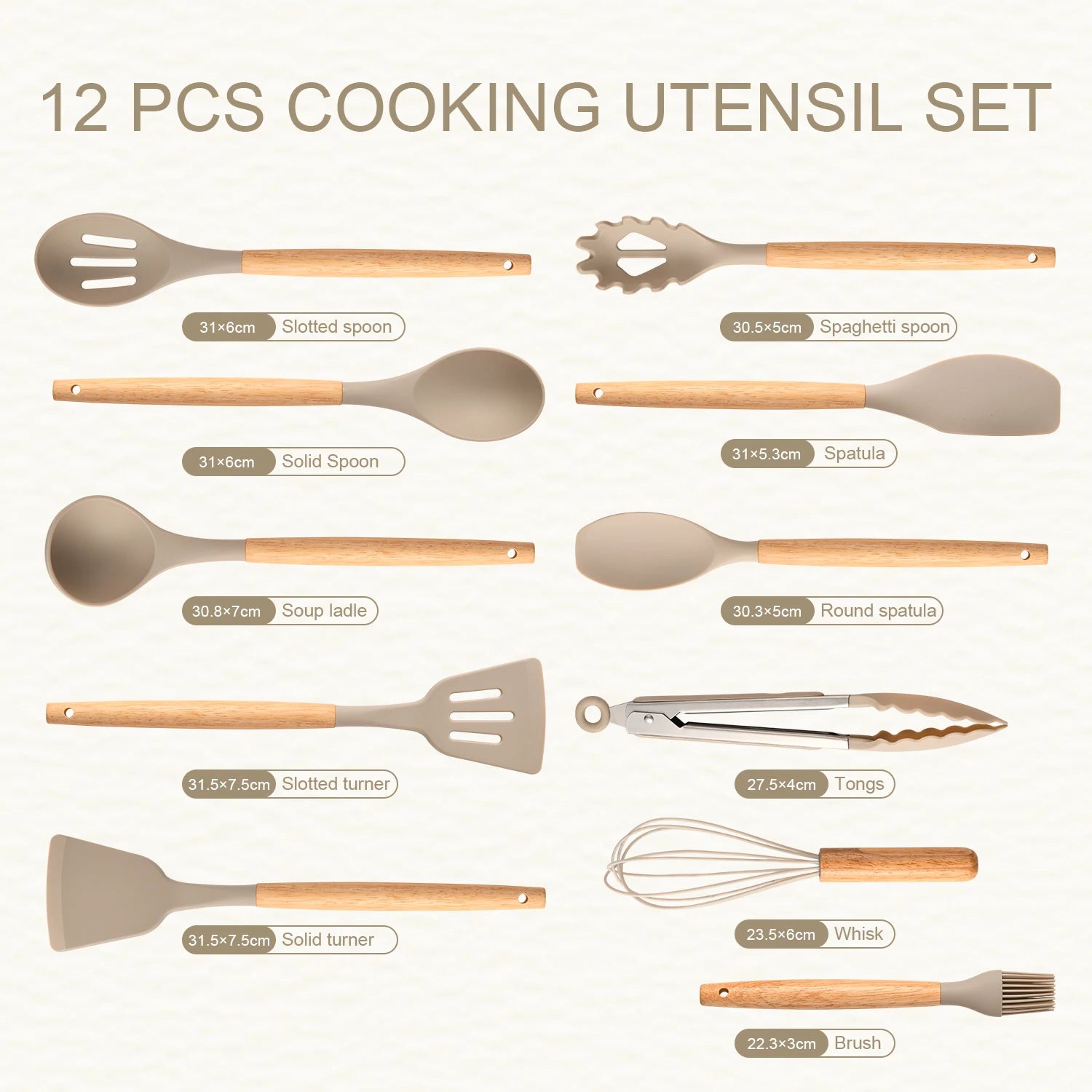 The Essential Silicone Utensil Set (12-Piece) - Khaki